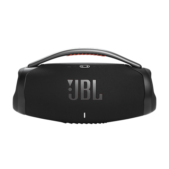 JBL Boombox 3 portable speaker in black with metal handle and rugged waterproof design
