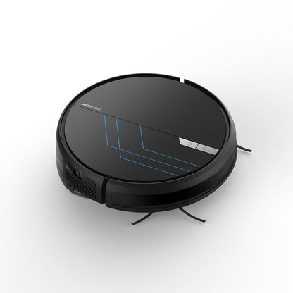 ROBOT SLIM ASIPIRADOR AIROBO featuring a black circular design with blue lines, showcasing its sleek, modern appearance and advanced functionality.