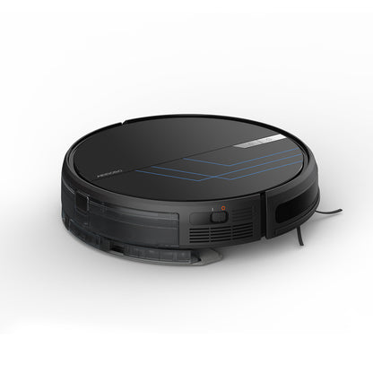 ROBOT SLIM ASIPIRADOR AIROBO, a sleek black robot vacuum cleaner featuring distinctive blue lines, designed for efficient automated cleaning.
